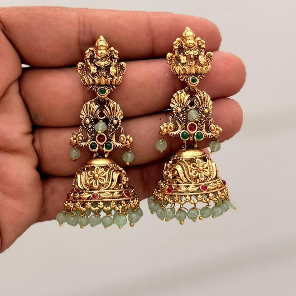 Manisha Jewellery Grand Pota Stone With Pearl Temple Jhumki Earrings