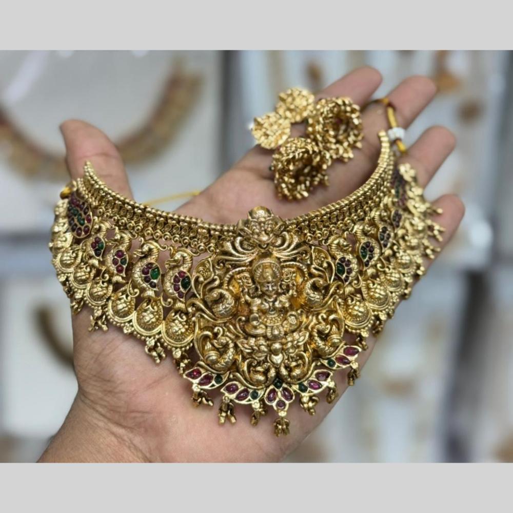 Manisha Jewellery Trendy Pota Stone And Pearl Temple Choker Necklace Set