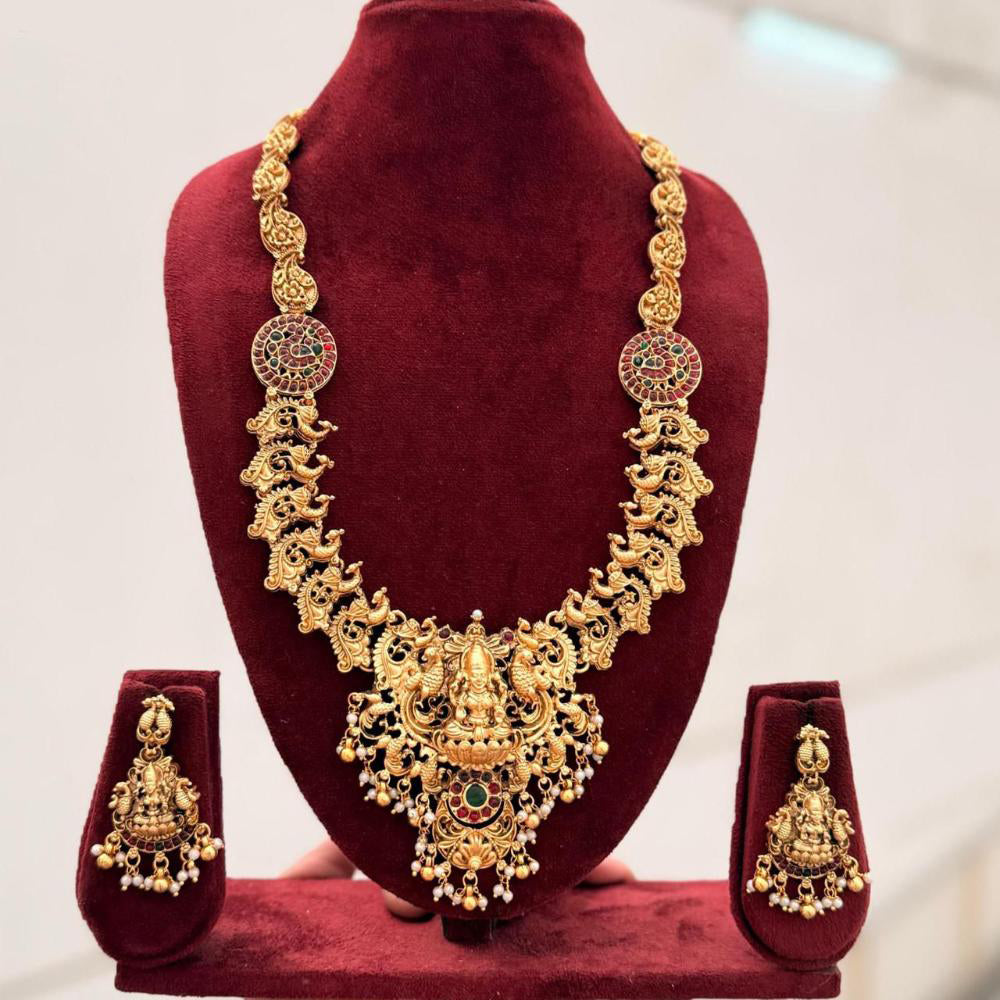 Manisha Jewellery Trendy Pota Stone And Pearl Temple Long Necklace Set