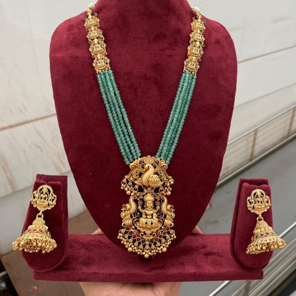 Manisha Jewellery Trendy Pota Stone And Pearl Temple Long Necklace Set