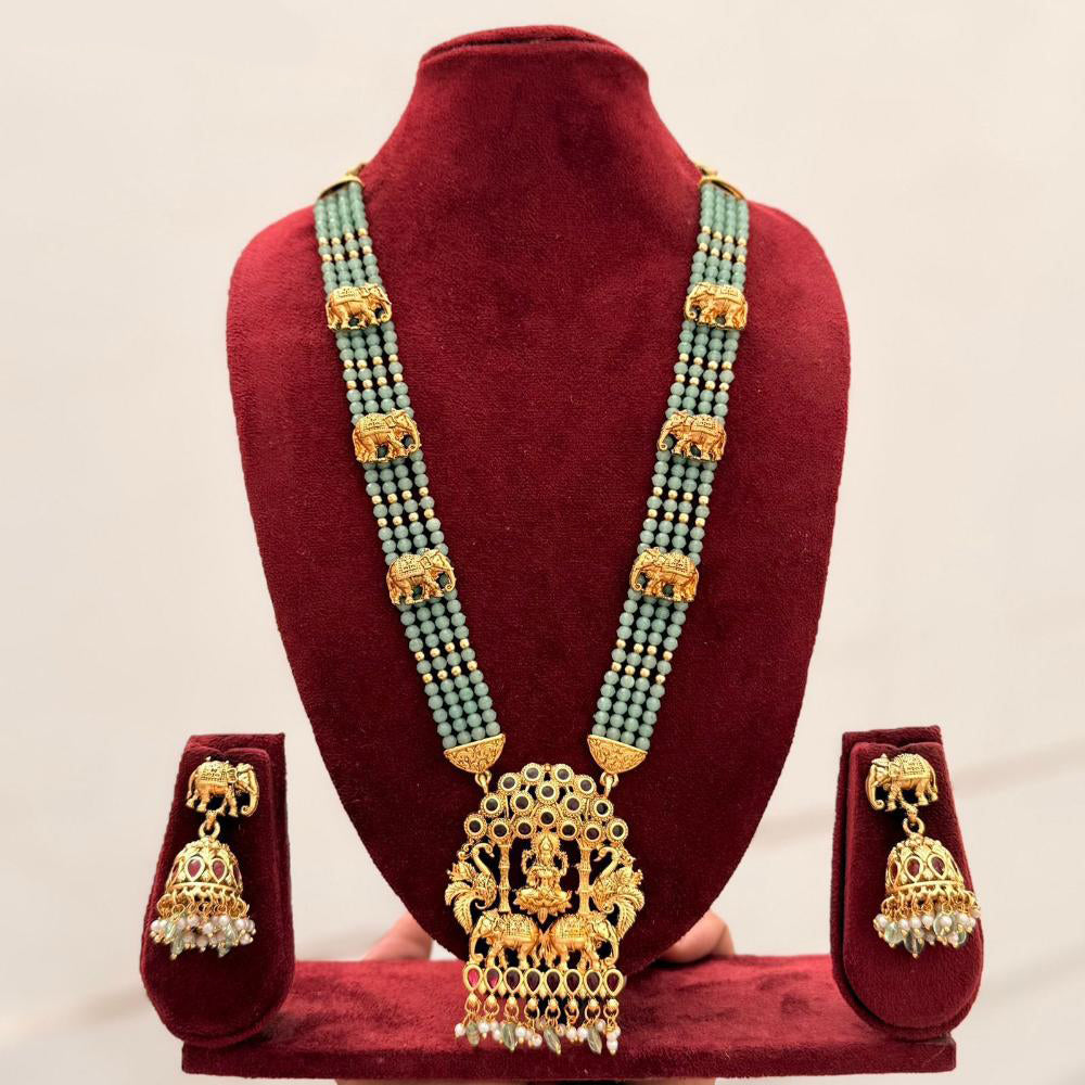 Manisha Jewellery Trendy Pota Stone And Pearl Temple Long Necklace Set