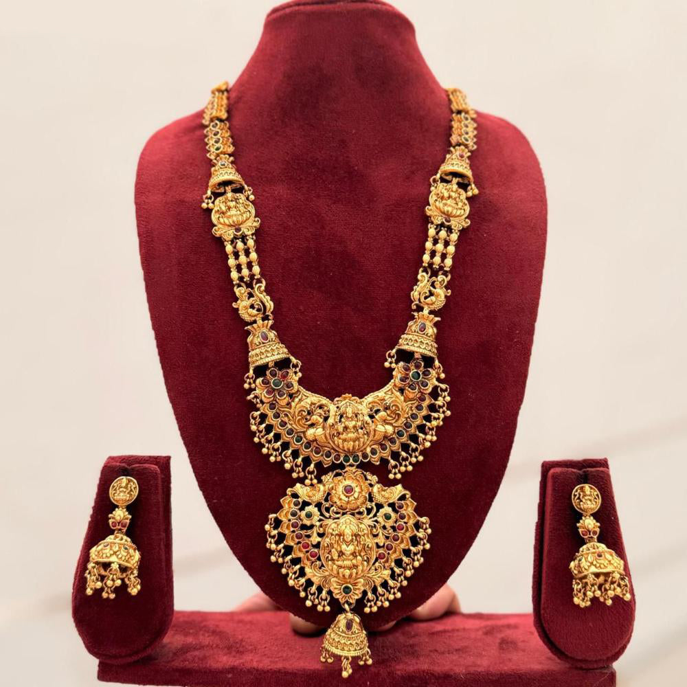 Manisha Jewellery Trendy Pota Stone And Pearl Temple Long Necklace Set