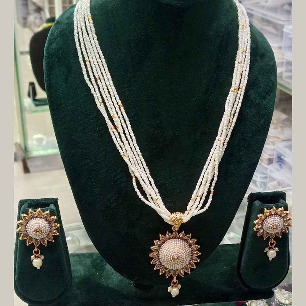 Manisha Jewellery Trendy Pota Stone  Pearl Long Necklace Set