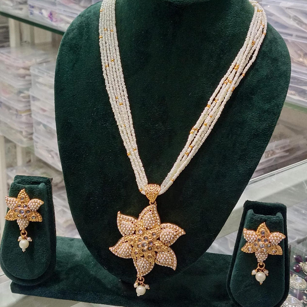 Manisha Jewellery Trendy Pota Stone  Pearl Long Necklace Set