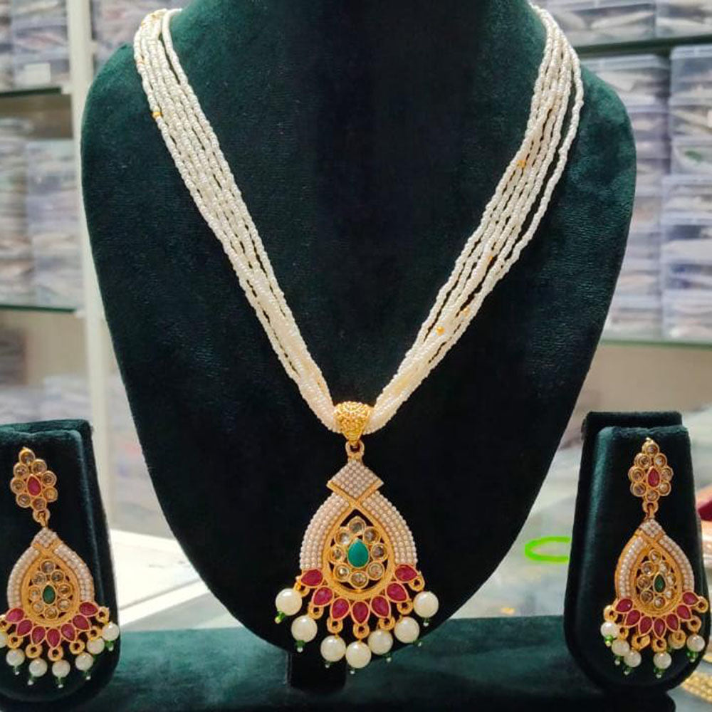 Manisha Jewellery Trendy Pota Stone  Pearl Long Necklace Set