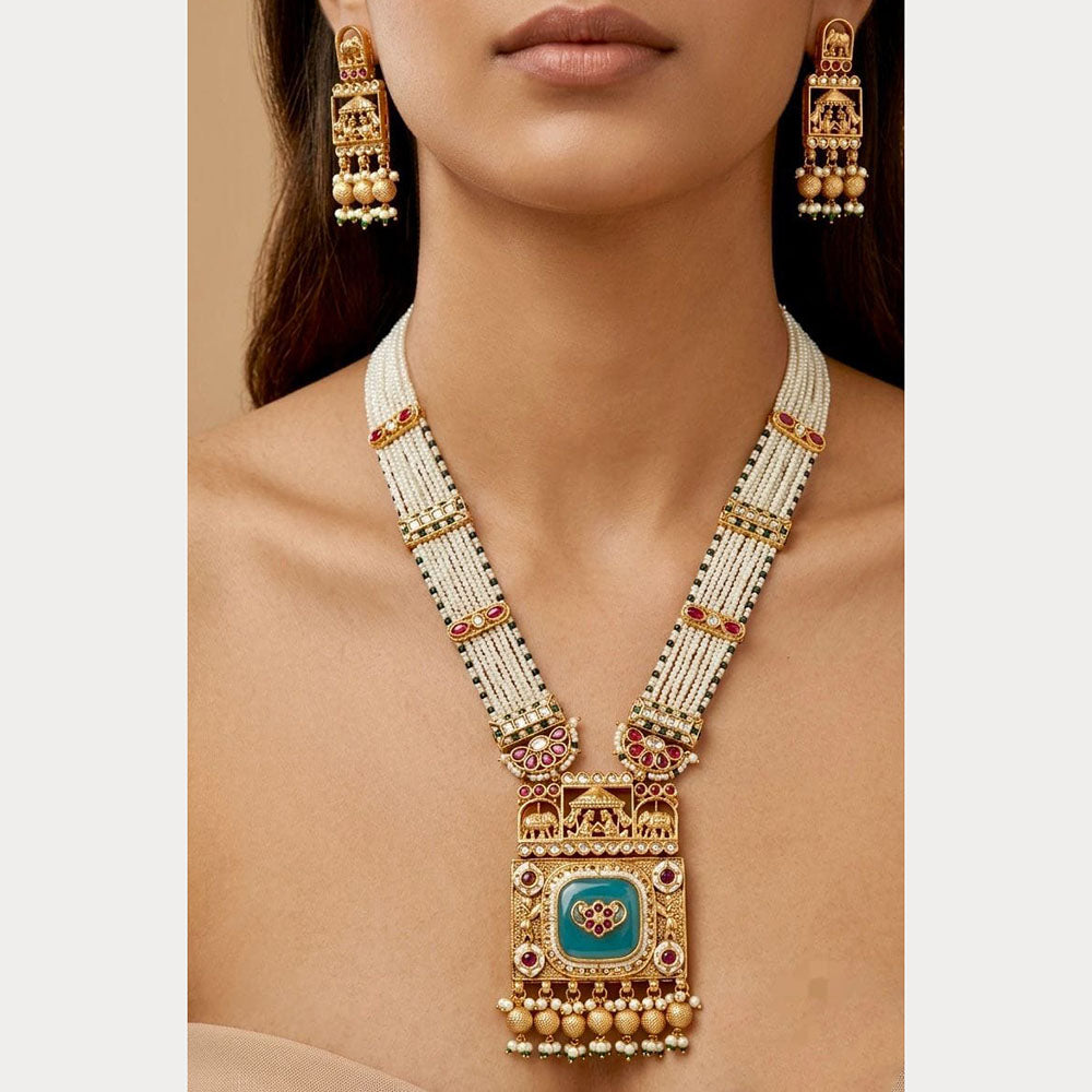 Manisha Jewellery Premium Pota Stone And Pearl Necklace Set