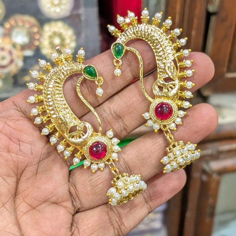 Manisha Jewellery Designer Earcuff Jhumki Earrings With Sparkling Pota Stone And Pearl