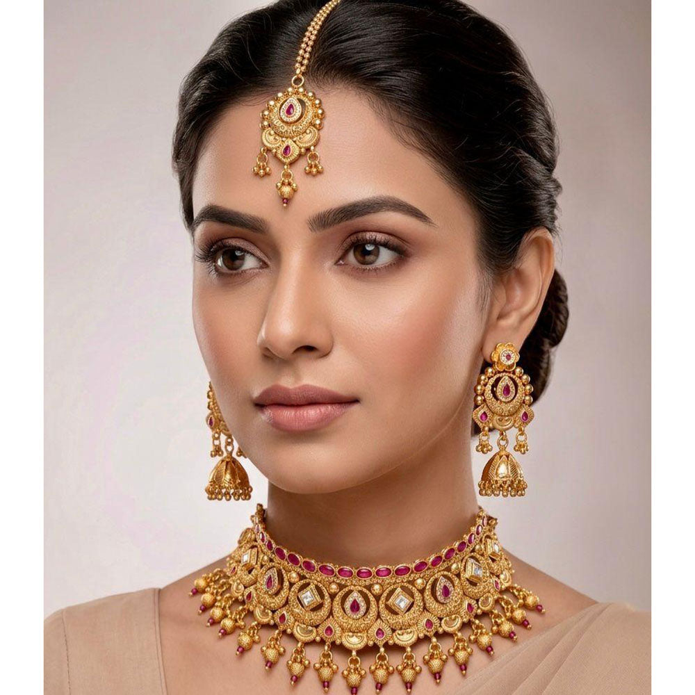 Manisha Jewellery Premium Pota Stone And Pearl Choker Necklace Set