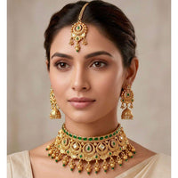 Manisha Jewellery Premium Pota Stone And Pearl Choker Necklace Set