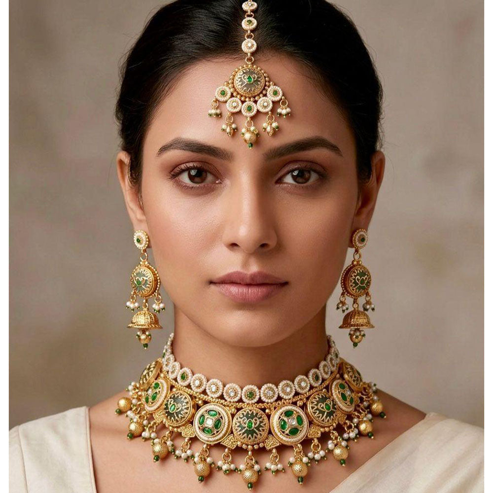 Manisha Jewellery Premium Pota Stone And Pearl Choker Necklace Set