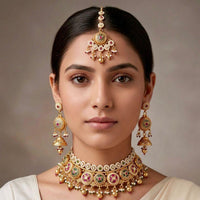 Manisha Jewellery Premium Pota Stone And Pearl Choker Necklace Set