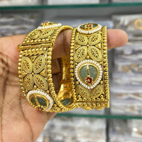 Manisha Jewellery Gold Plated Pota Stone And Pearl Openable Bangles Set