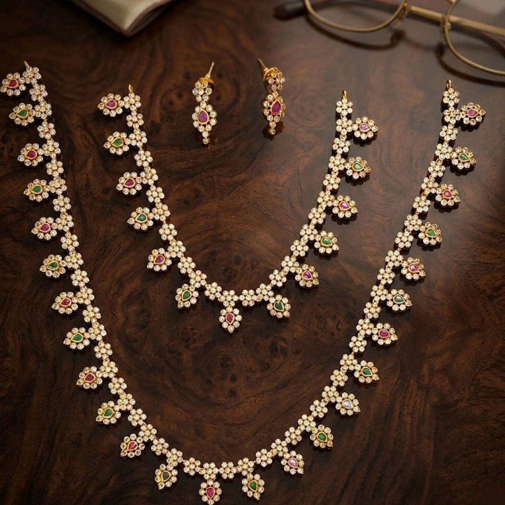 Manisha Jewellery Luxury Pota Stone And Austrian Double Necklace Set
