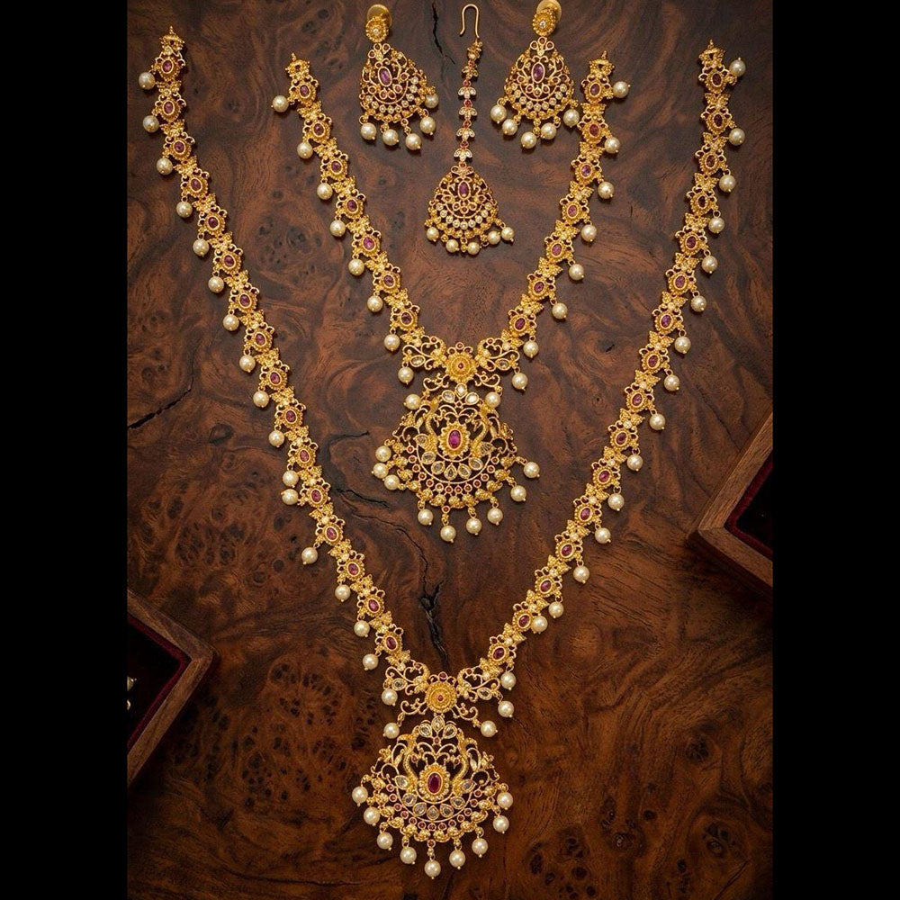 Manisha Jewellery Luxury Pota Stone And Austrian Pearl Double Necklace Set