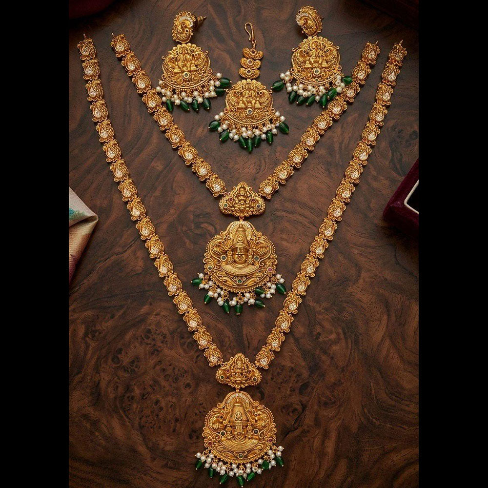 Manisha Jewellery Luxury Temple Pota Stone & Austrian Stone Double Pearl Necklace Set