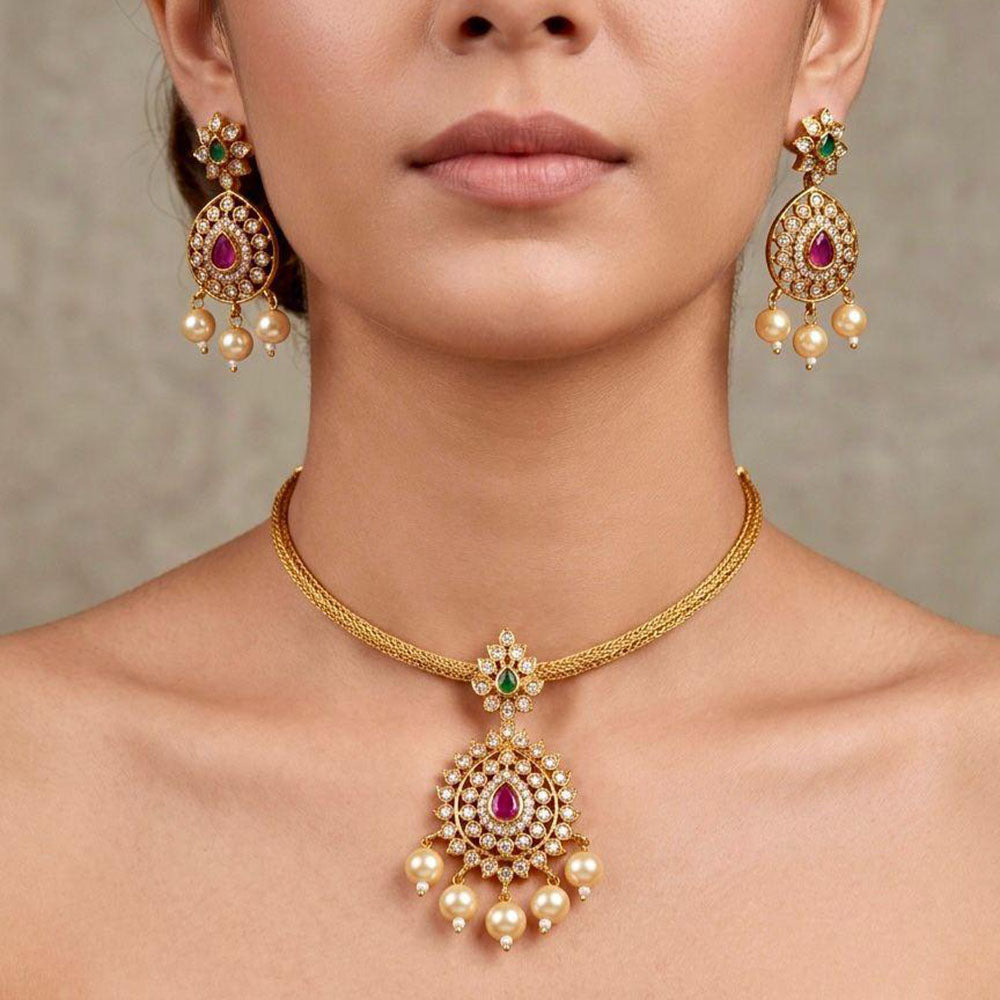 Manisha Jewellery Royal Pota Stone And Pearl Necklace Set