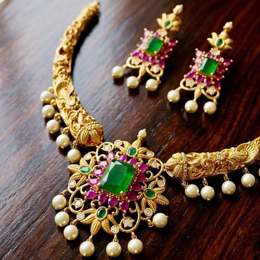 Manisha Jewellery Royal Pota Stone And Pearl Necklace Set