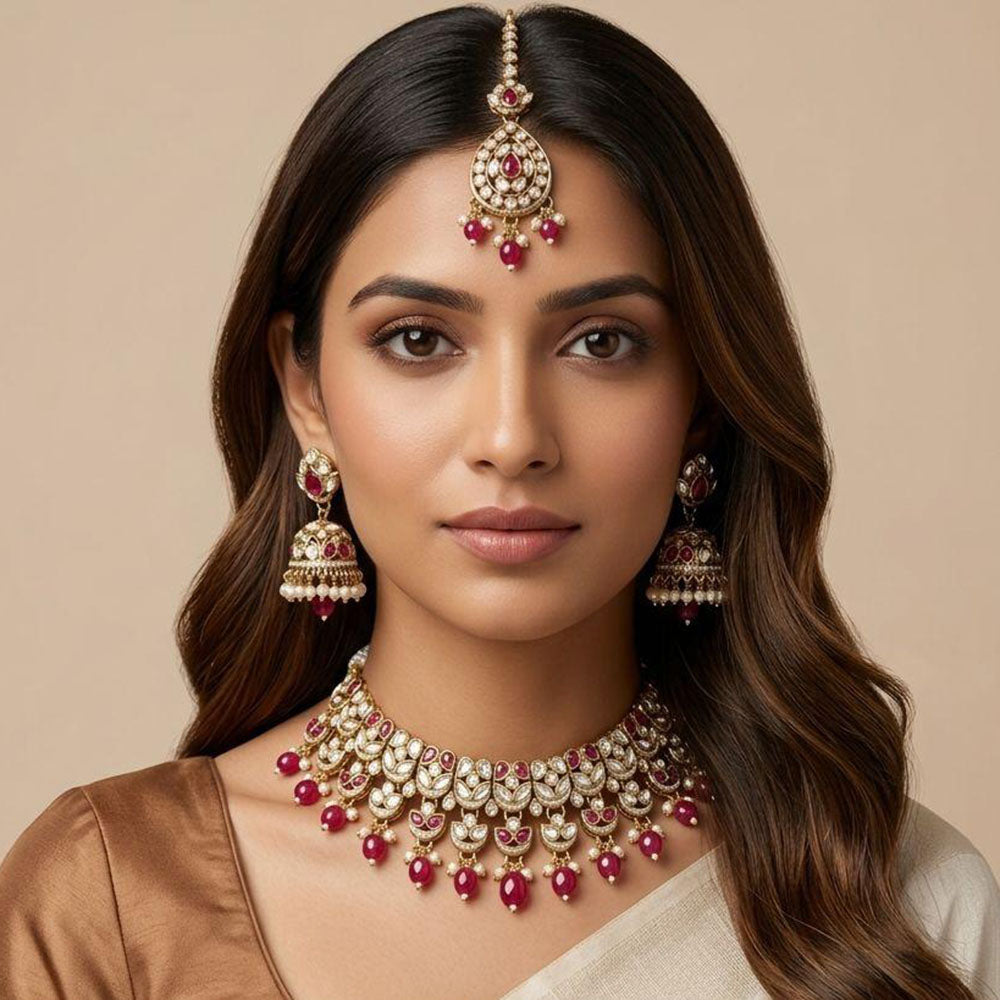 Manisha Jewellery Trendy Kundan Stone And Pearl Choker Necklace Set