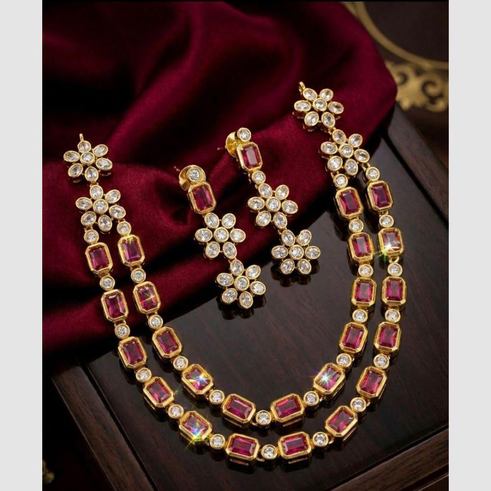 Manisha Jewellery Gold Plated Crystal Stone Double Necklace Set