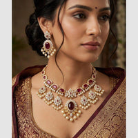 Manisha Jewellery Gold Plated Royal Pota Stone And Pearl Necklace Set