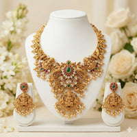 Manisha Jewellery Elegant Pota Stone And Pearl Temple Necklace Set