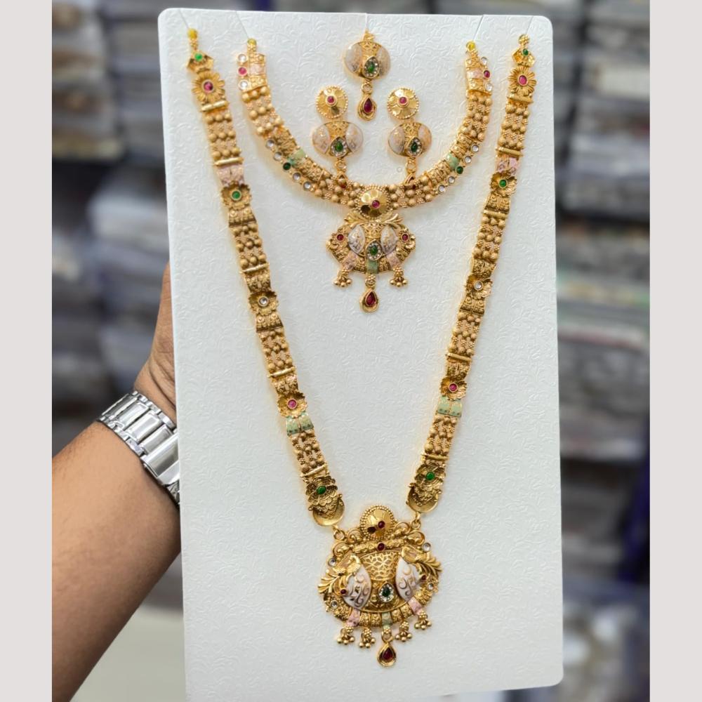 Manisha Jewellery Luxury  Pota Stone & Austrian Stone Pearl Meenakari  Double Necklace Set