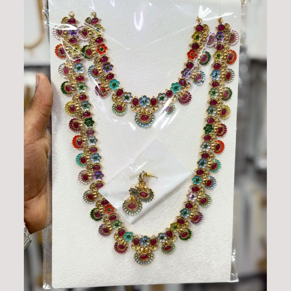 Manisha Jewellery Luxury Pota Stone And Pearl Multi Color Double Necklace Set