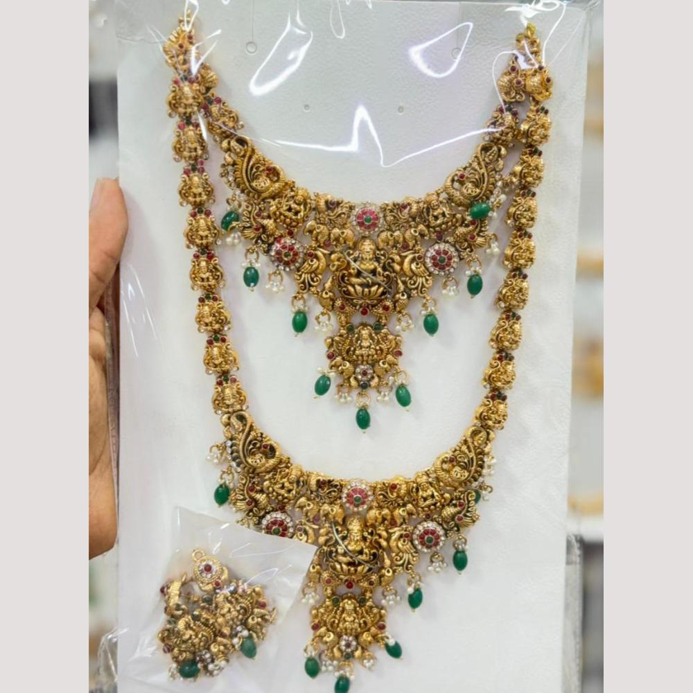Manisha Jewellery Luxury Pota Stone  Pearl And Beads Temple Double Necklace Set