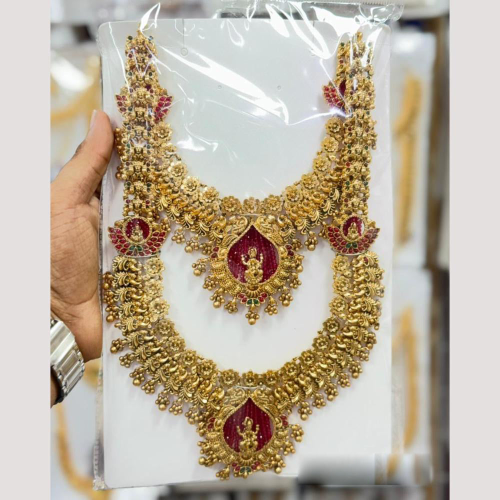 Manisha Jewellery Luxury Pota Stone And Pearl Temple Double Necklace Set