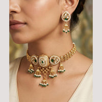 Manisha Jewellery Premium Pota Stone And Pearl Choker Necklace Set