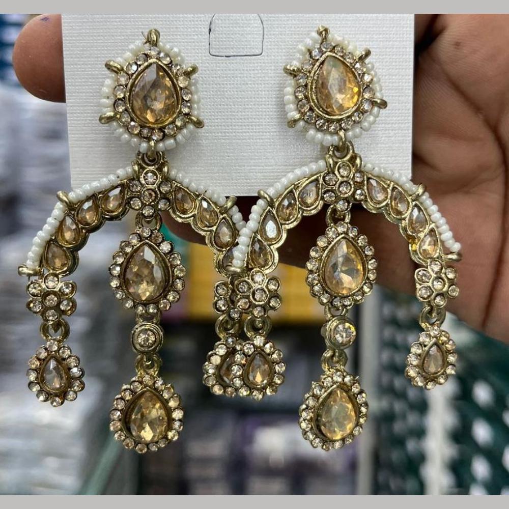 Manisha Jewellery Designer Crystal Stone And Pearl Danglers Earrings