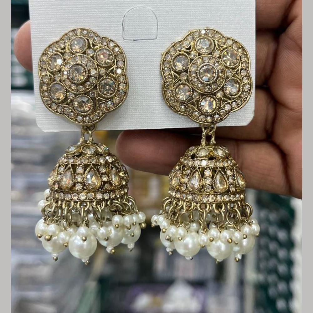Manisha Jewellery Designer Crystal Stone And Pearl Jhumki Earrings
