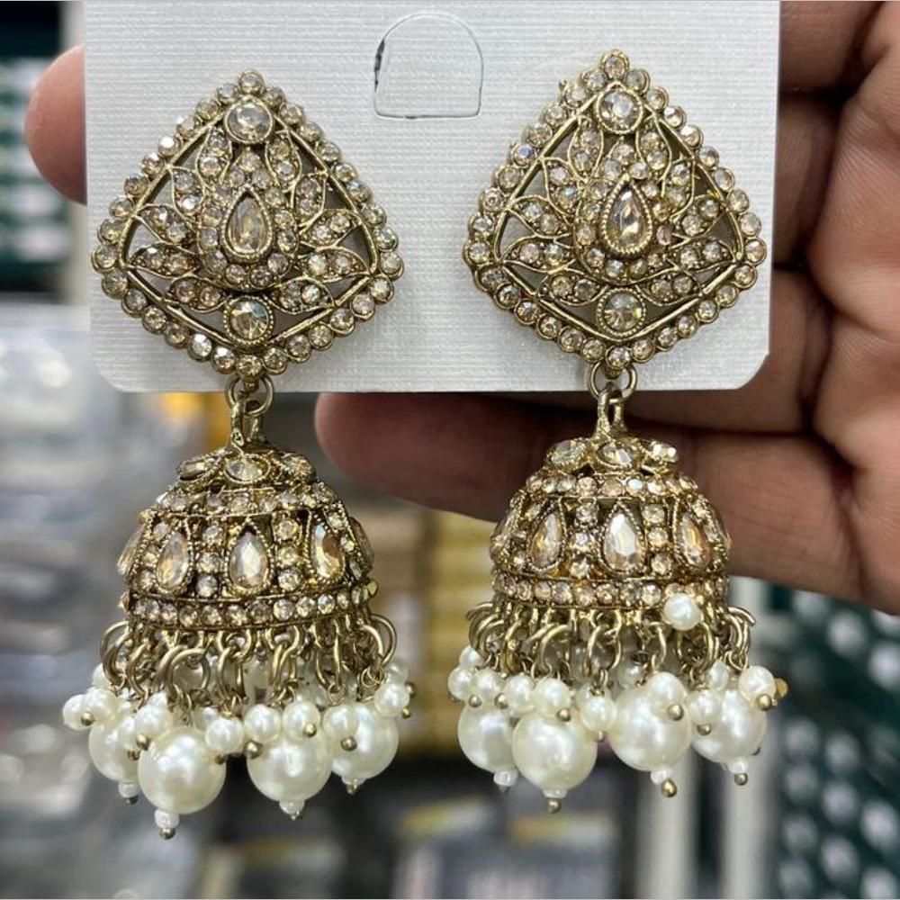 Manisha Jewellery Designer Crystal Stone And Pearl Jhumki Earrings