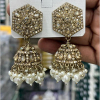 Manisha Jewellery Designer Crystal Stone And Pearl Jhumki Earrings