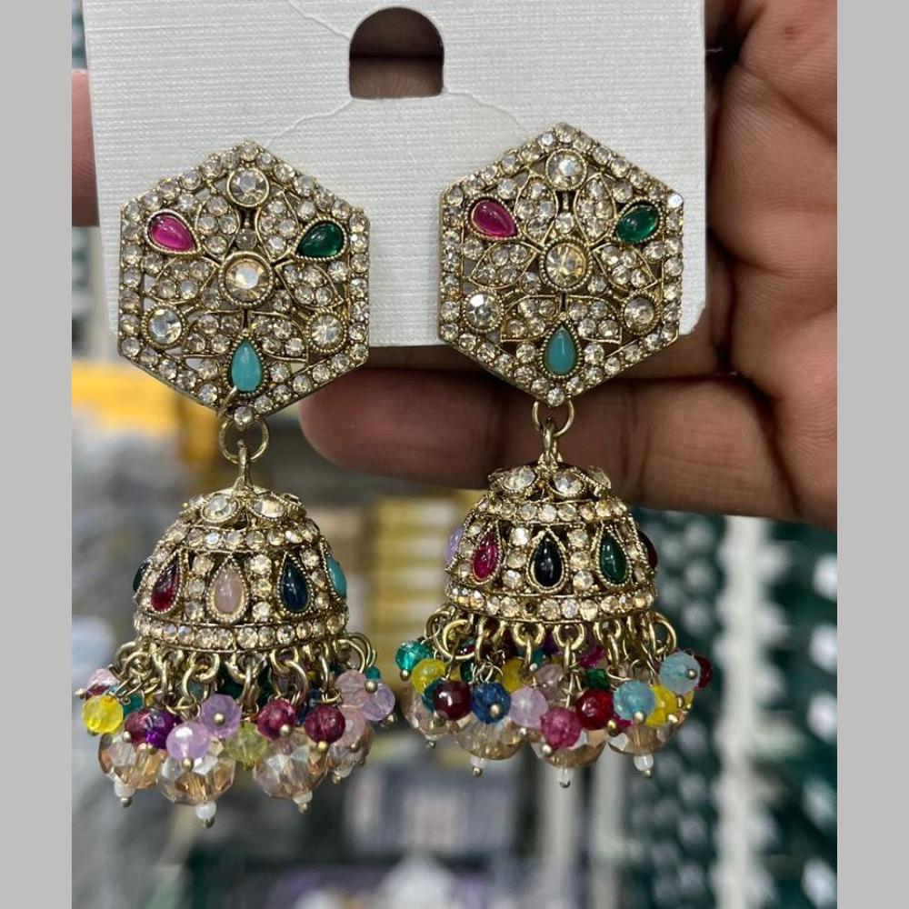 Manisha Jewellery Designer Crystal Stone And Pearl Jhumki Earrings