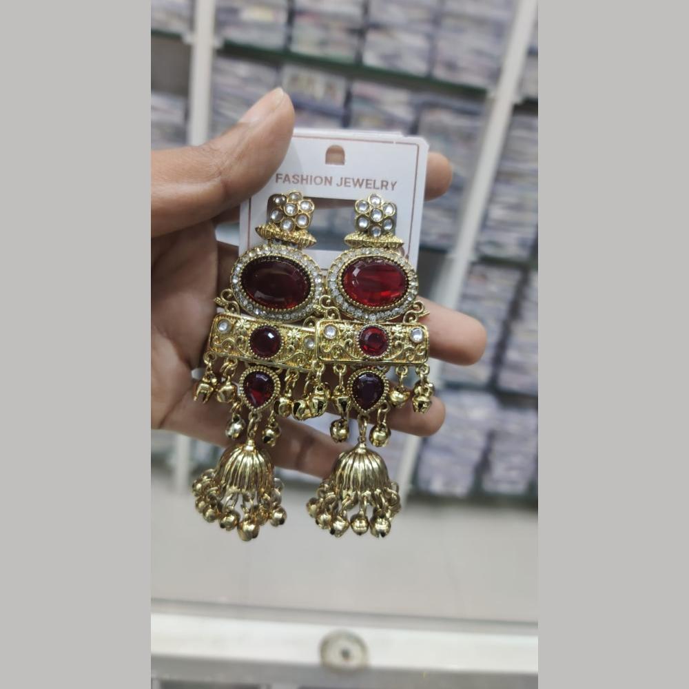 Manisha Jewellery Royal Ethnic Pota Stone And Ghungroo Jhumki Earrings