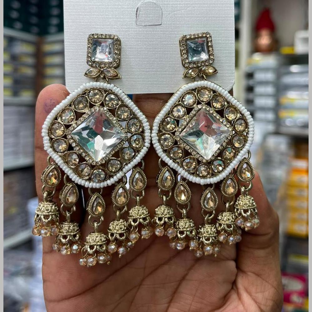 Manisha Jewellery Designer Crystal Stone And Pearl Jhumki Earrings