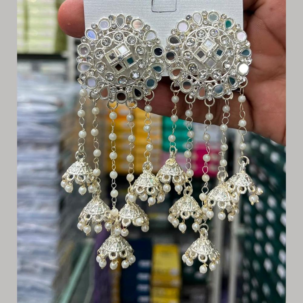 Manisha Jewellery Designer Mirror And Pearl Jhumki Earrings