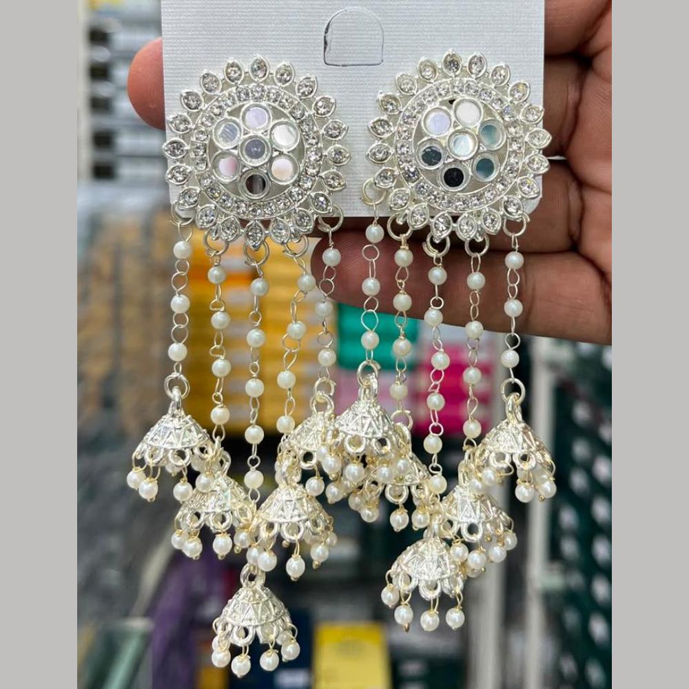 Manisha Jewellery Designer Mirror And Pearl Jhumki Earrings