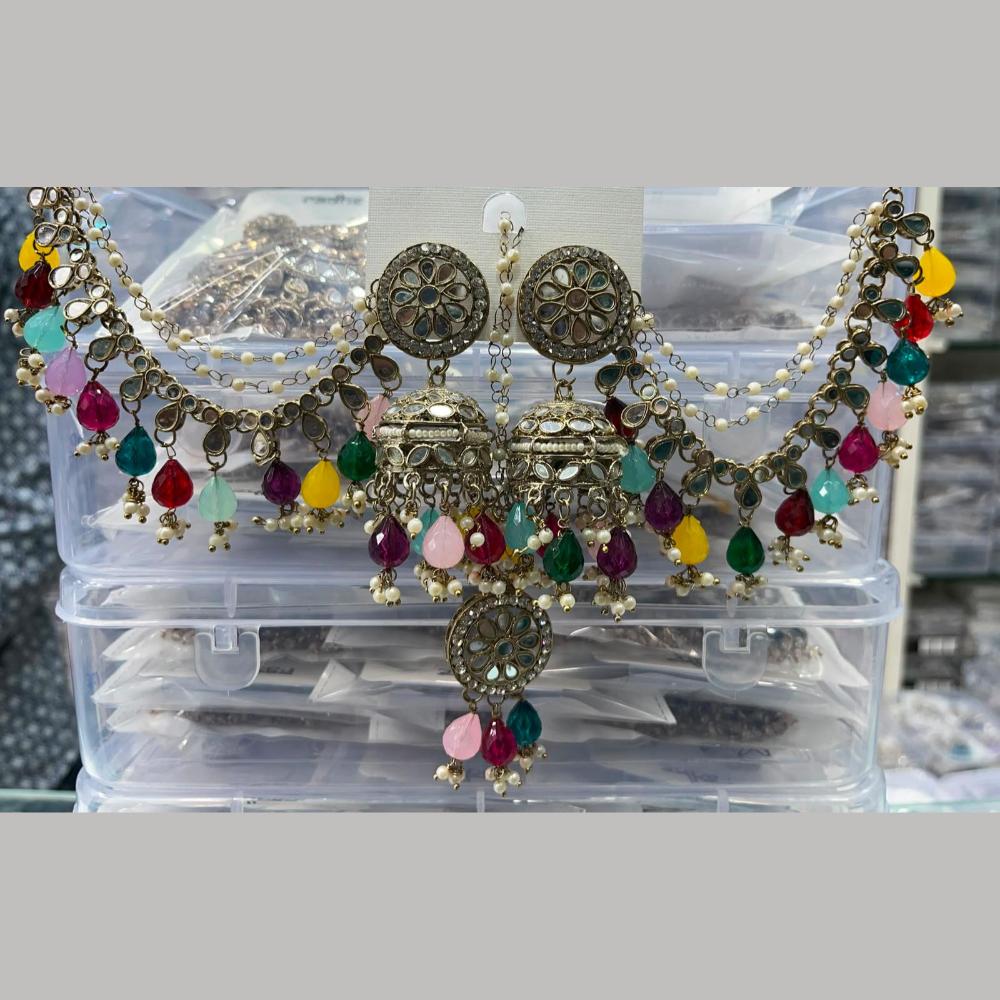 Manisha Jewellery Grand Mirror Beads Jhumki Earrings With Maangtikka