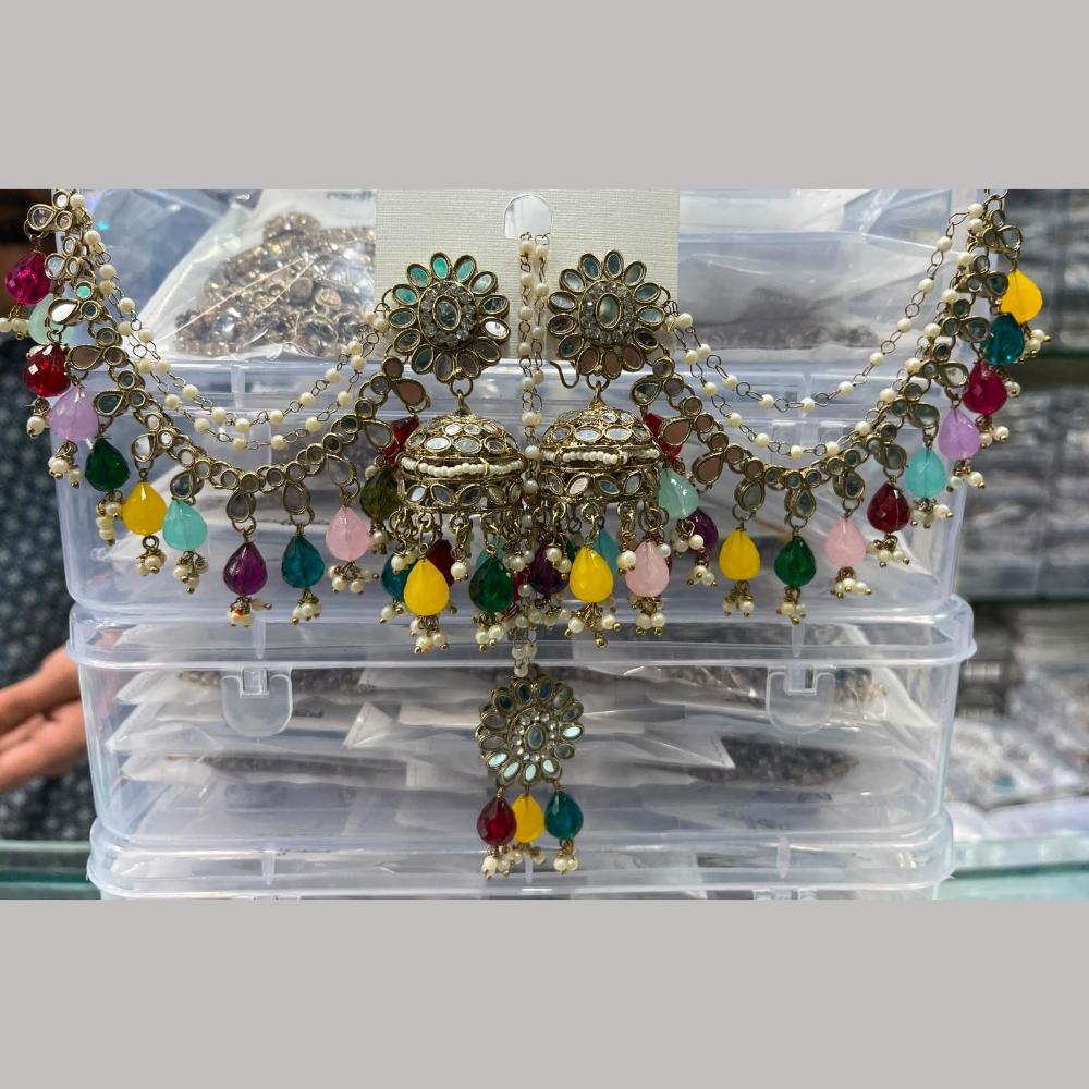 Manisha Jewellery Grand Mirror Beads Jhumki Earrings With Maangtikka