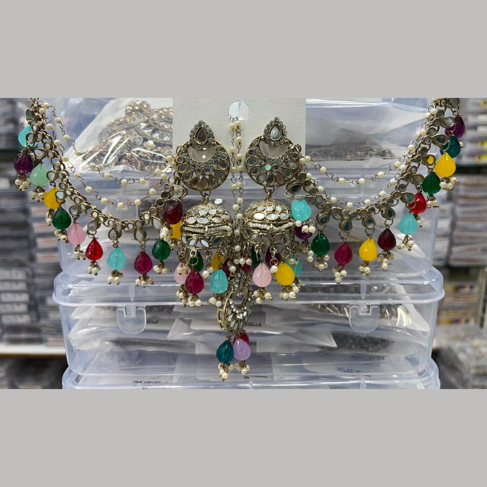 Manisha Jewellery Grand Mirror Beads Jhumki Earrings With Maangtikka