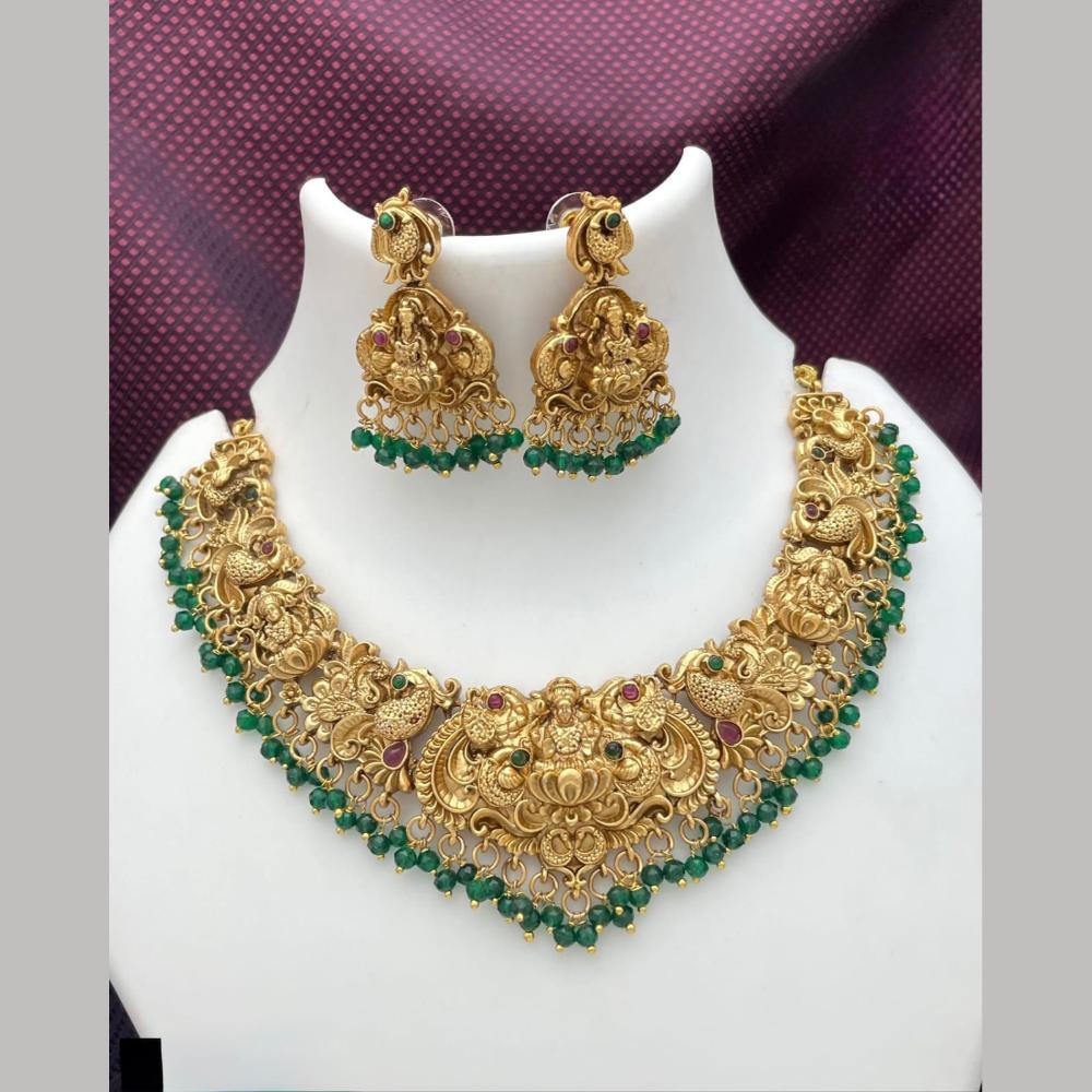Manisha Jewellery Premium Pota Stone And Pearl Temple Necklace Set