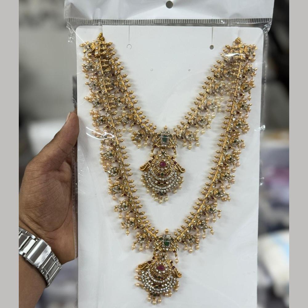 Manisha Jewellery Luxury Pota Stone And Pearl Double Necklace Set