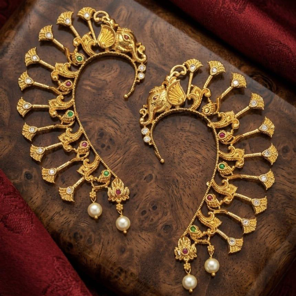 Manisha Jewellery Designer Earcuff Jhumki Earrings With Sparkling Pota Stone And Pearl