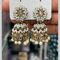 Manisha Crystal & Pearl Antique Gold Plated Jhumki Earrings