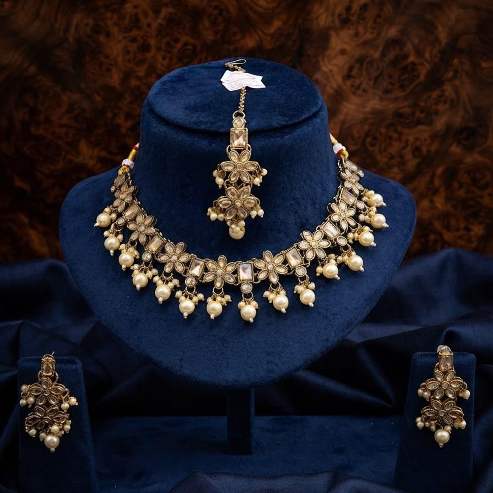 Manisha Gold Plated  Crystal Stone And Pearl Necklace Set