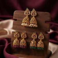 Manisha Jewellery Traditional Pota Stone And Pearl Jhumki Earrings 