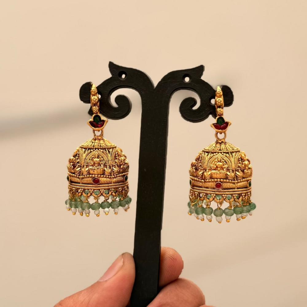 Manisha Jewellery Traditional Pota Stone And Pearl Temple Jhumki Earrings 