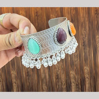 Manisha Jewellery Elegant Oxidiesd Plated Pota Stone And Pearl Openable Kada